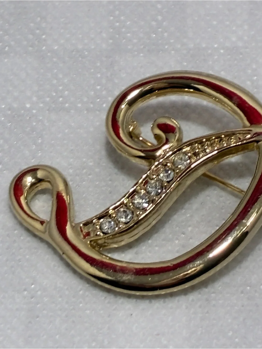Gold-Tone 'D' Initial Brooch with Rhinestone Accents